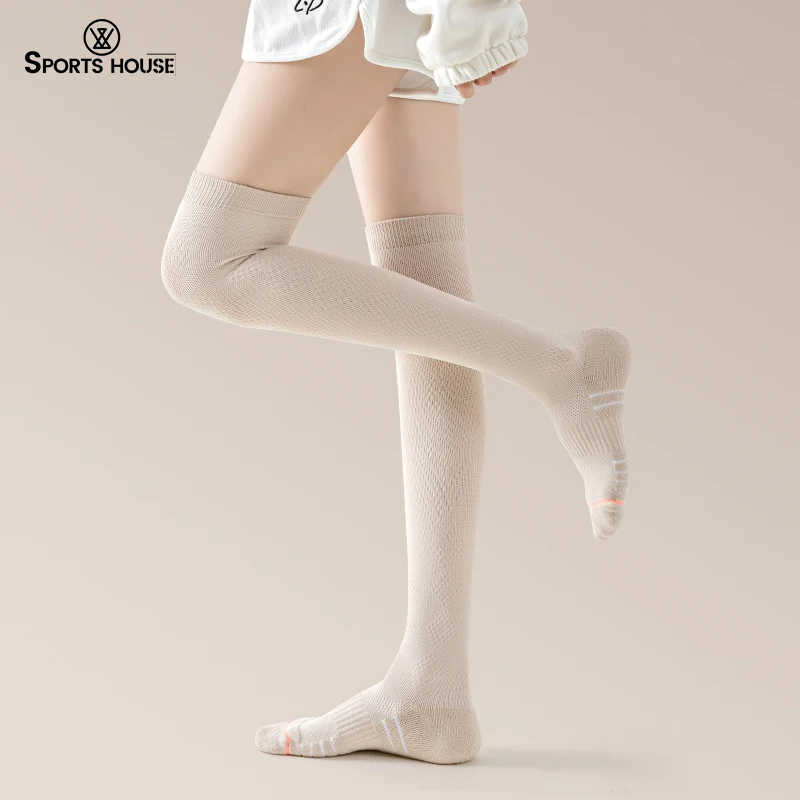 SPORT'S HOUSE Fall/winter women's over-the-knee pressure socks Towel bottom warm non-slip lean legs yoga outdoor cycling socks