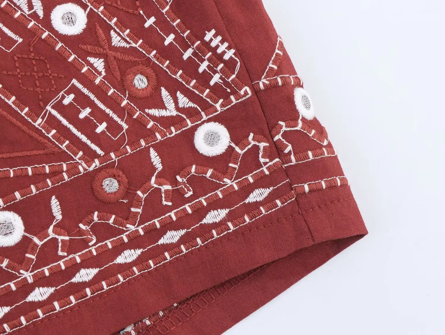 KONDALA Casual Chic Rot Stickerei Frauen Anzug V-ausschnitt Ärmellose Weste Breite Bein Shorts Mode 2025, Sommer Boho V-ausschnitt Frauen Sets – Detail 18