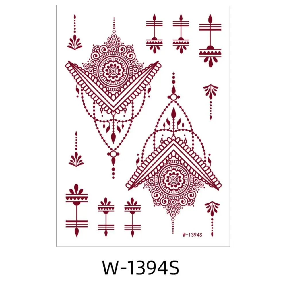 9pcs Brown Red Lace Fake Tattoos Indian Style Beauty Tool Temporary Tattoos Set Face Hand Feet Body Art Hand Tattoo Stickers