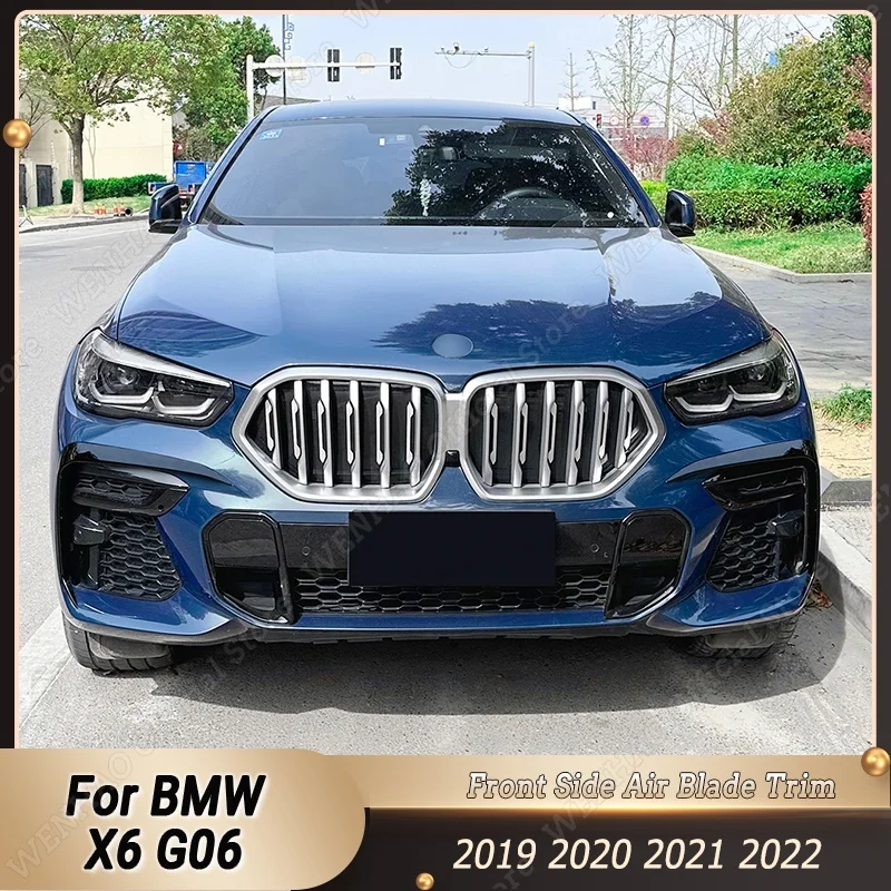 

Передний бампер для BMW X6 G06 M Sport 2019-2022, боковой разветвитель для губ, вентиляционного отверстия, ветровое лезвие, рамка, аксессуары, блеск, черный пластик