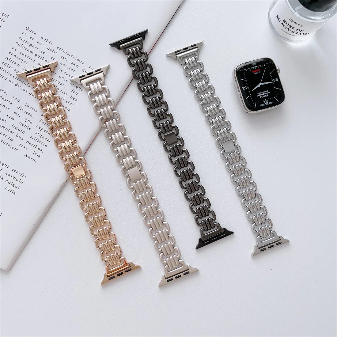 Luxury Ring Chain Loop Alloy Metal Watch Band for Apple Watch 8 7 6 5 4 SE 3 Steel Wrist Strap for iWatch 38 40 42 44 41 45 49mm