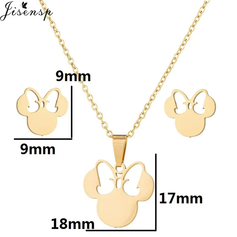 Jewelry Sets Cartoon Bowknot Mouse Stainless Steel for Women Fashion Anime Animal Necklace Earrings Party Accessories