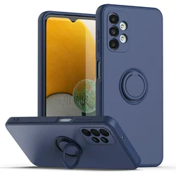 Premium Liquid Silicone Phone Case with Magnetic Ring Holder for Galaxy A32 5G (Blue)