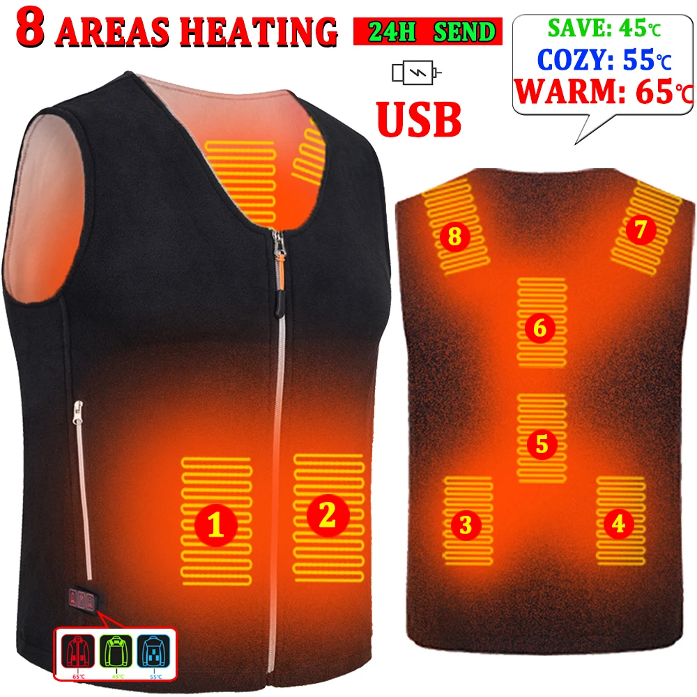 Heated Jacket Heated vests Winter outdoor fishing USB Thermostatic 8 area heating vest washable vest sports mountaineering ski