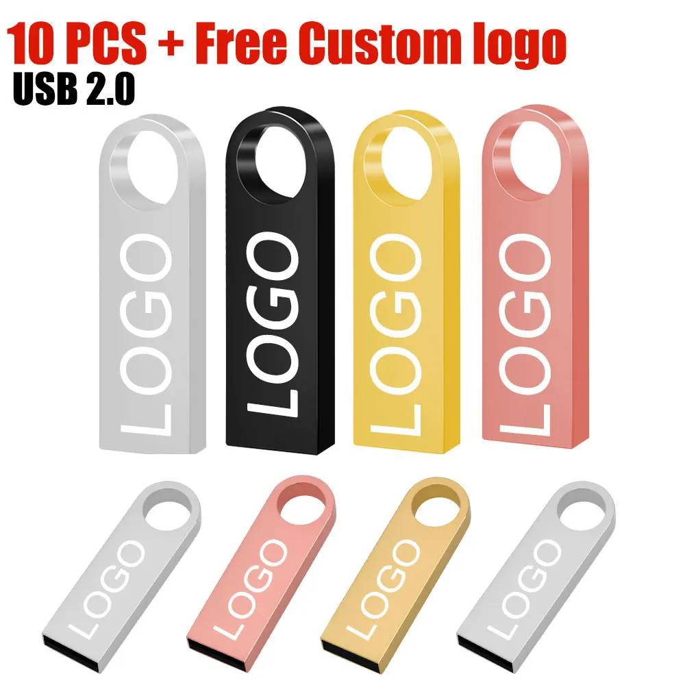 금속 USB 플래시 드라이브 펜 드라이브, 메모리 스틱 선물, 무료 맞춤형 로고, 4GB, 8GB, 16GB, 32GB, 64GB, 128GB, 10PCs/로트