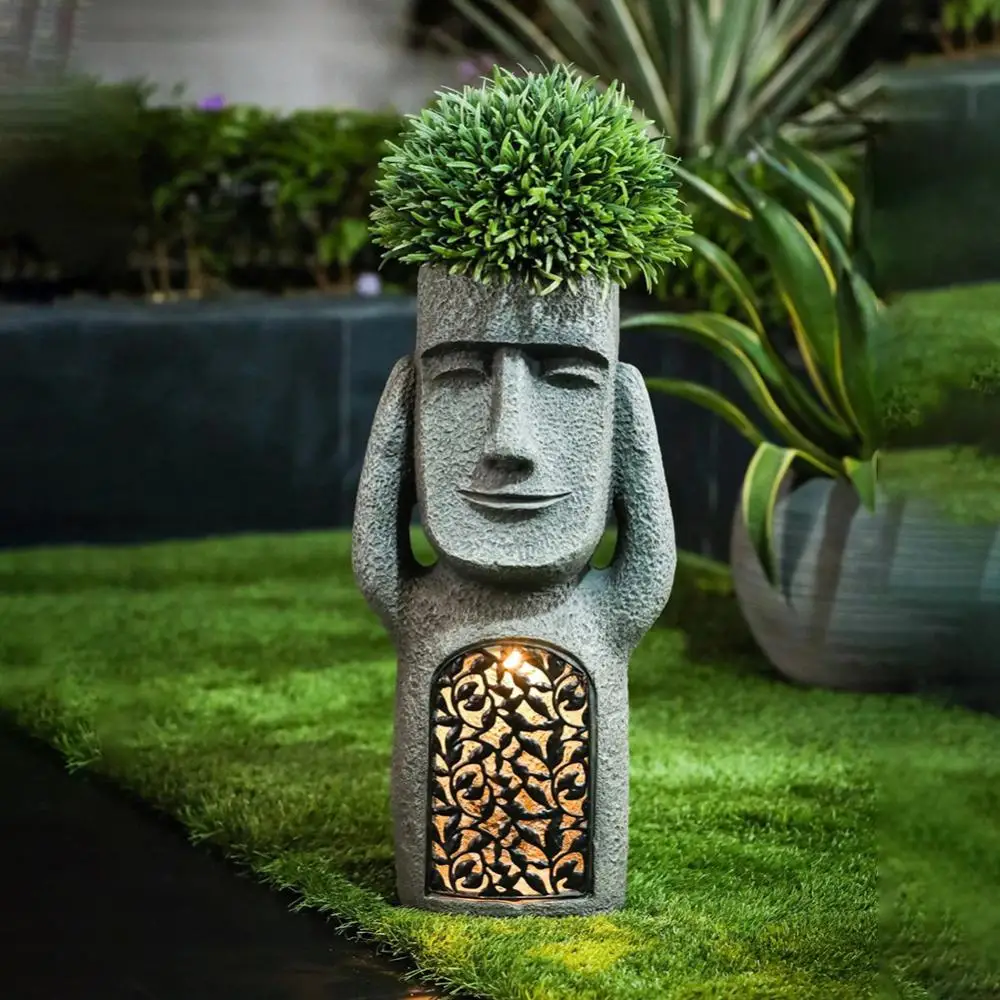 

Evil Garden Easter Island Statues Pot Unique Face Planters Pot Plants Creative Garden Resin Sculpture Planter With Drainage Hole