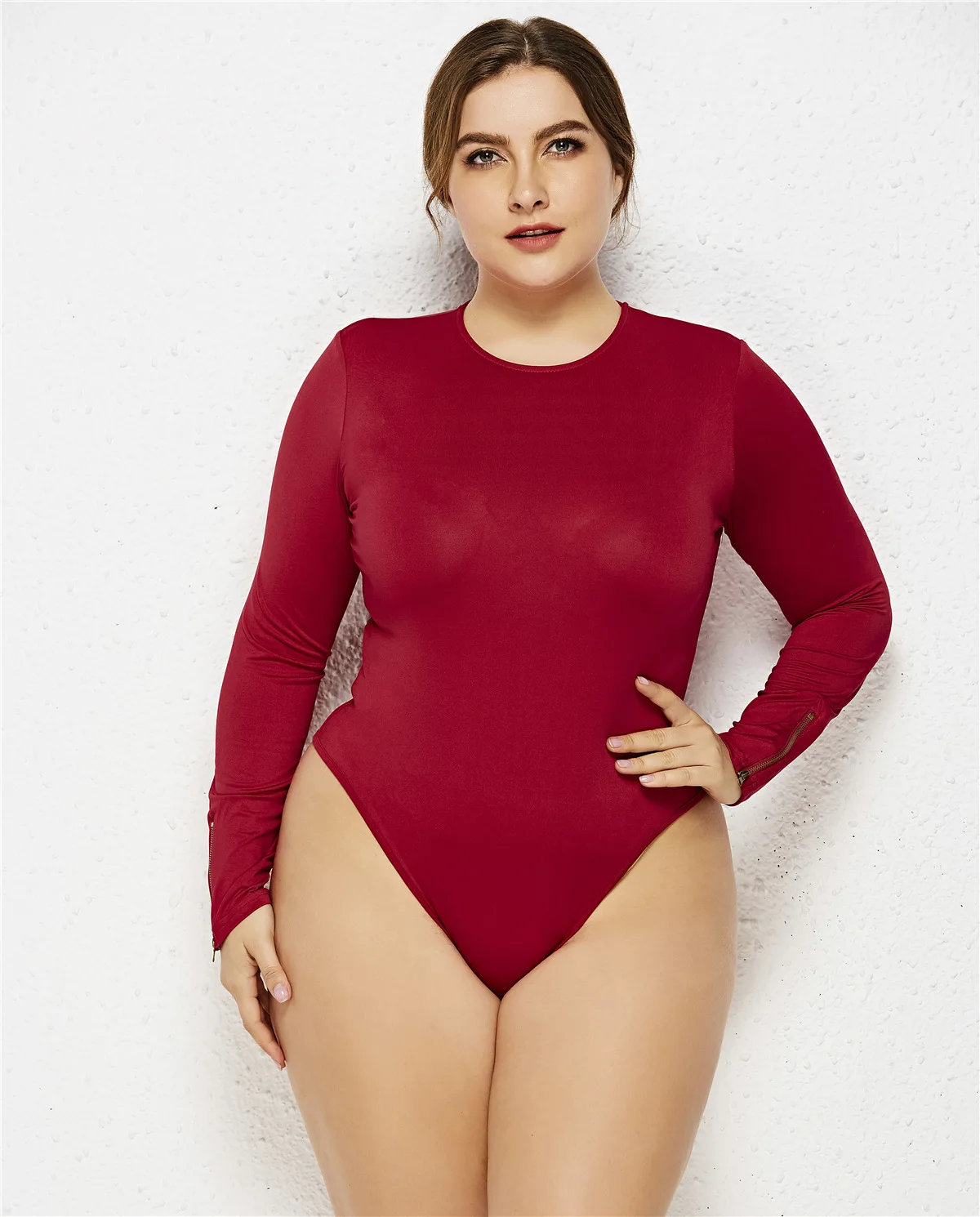 

Apparel Stock Wholesale New Clothes women plus size Long Sleeve ribbed knit Bodysuit