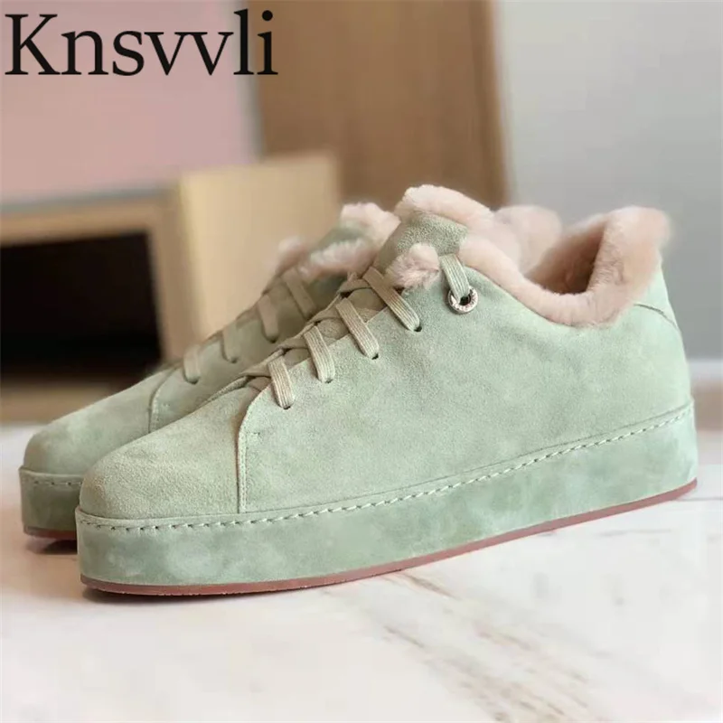 

Candy Color Thick Sole Rome Shoes Women Hot Sale Kid Suede Flat Shoes Lady Casual Lace-up Inside Plush Platform Shoes Woman