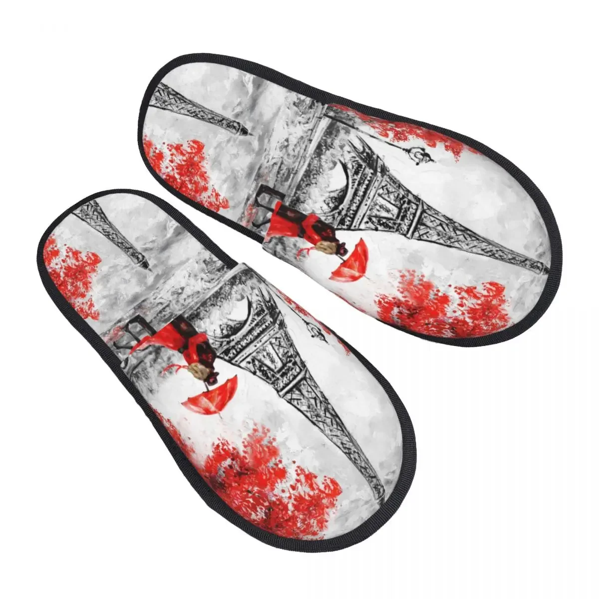 

Landscape France Eiffel Tower Black White And Red Couple Slipper For Women Men Fluffy Winter Warm Slippers Indoor Slippers