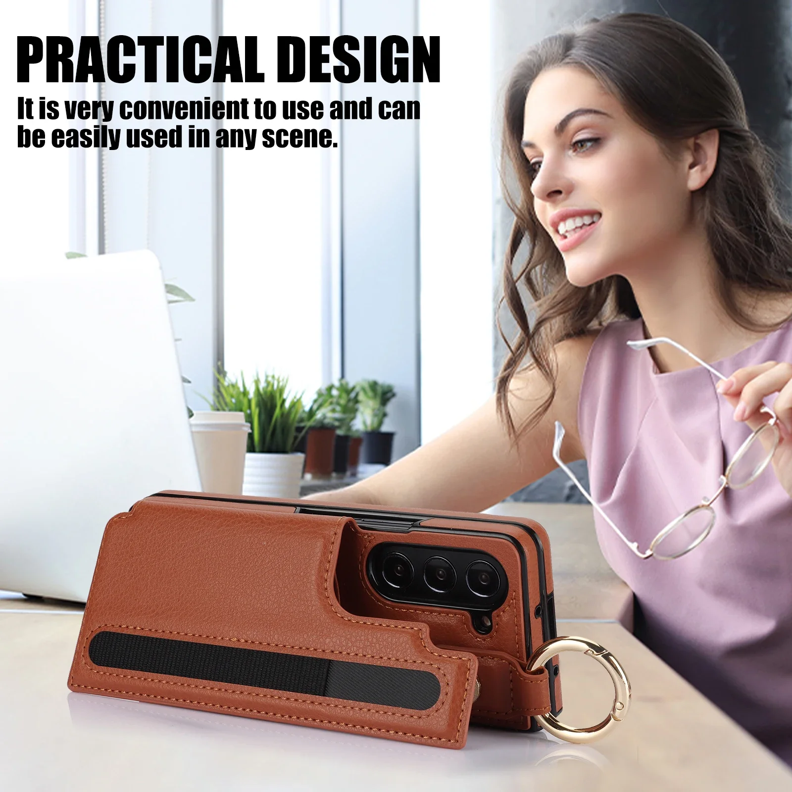 Luxurious PU Leather Ring Phone Case with Wallet & Card Slot for Foldable Phones (No Pen)