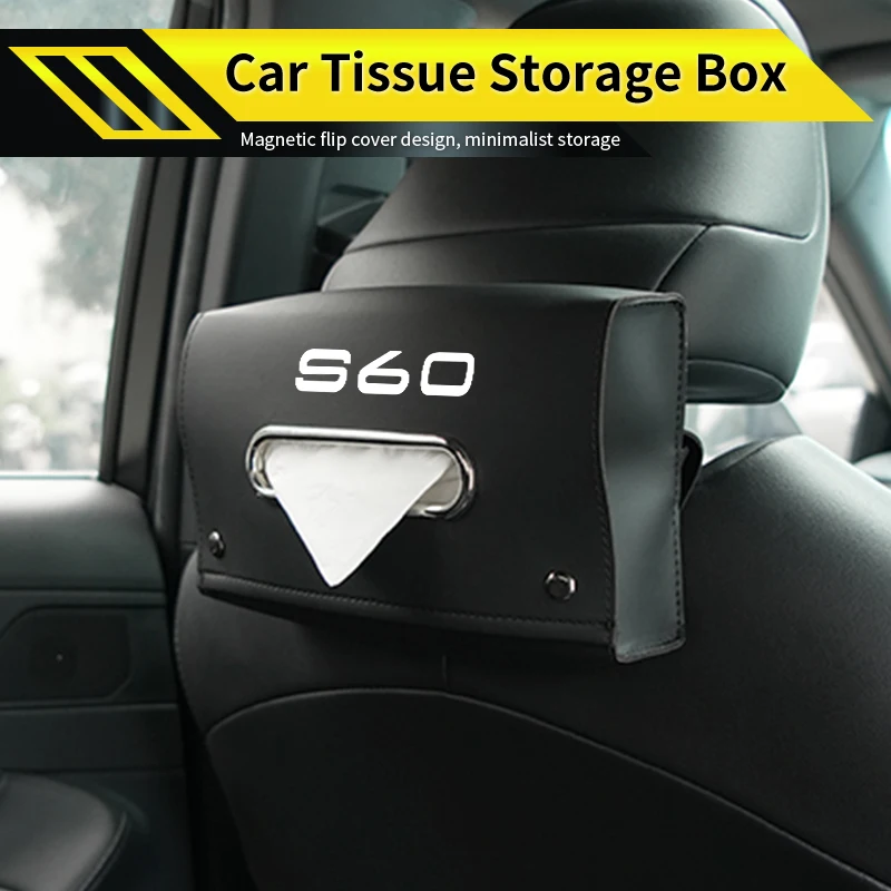 볼보 S60 XC90 XC60 C30 C70 XC40 V40 XC70 V70 V60 V50 S80 S40용 가죽 차량용 걸이식 티슈 박스 티슈 정리함