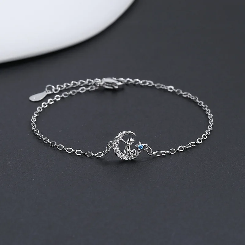 VENTFILLE 925 Sterling Silver Star Bracelet Fashion Korean Five-pointed Star Crystal Double Bracelet