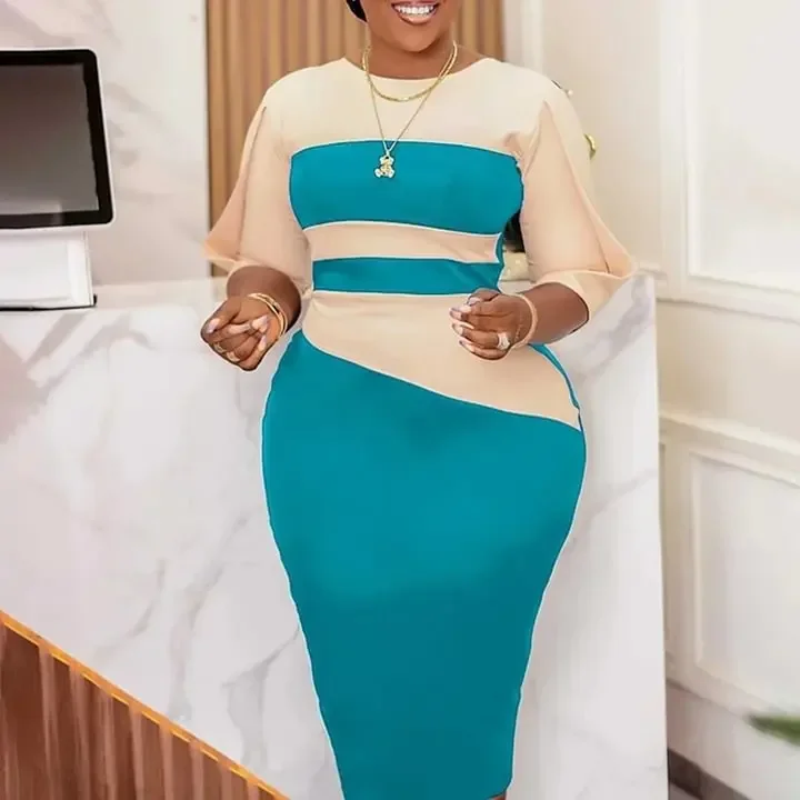 Wmstar Women's Dress New Fashionable Slimming Temperament O Neck Short Sleeve Patchwork Casual Package Buttock Dresses