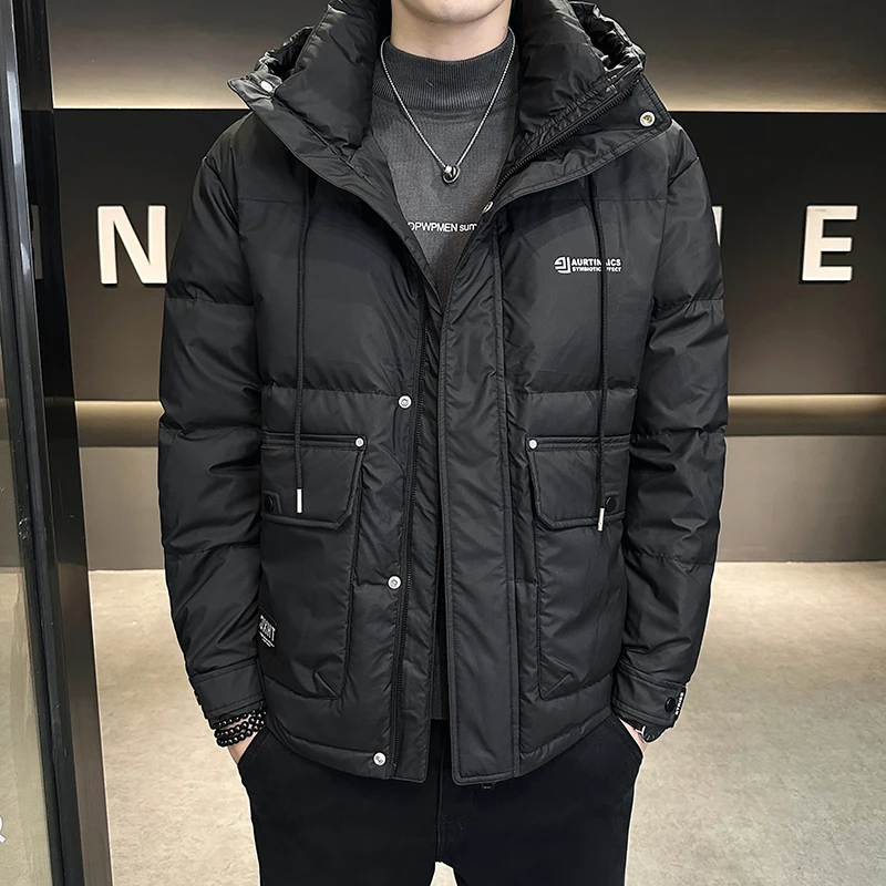 Casual 2023 Winter Men's Hooded White Duck Down Jackets Outwear Solid Warm Puffer Coat Waterproof Thick Parkas Loose Top Clothes