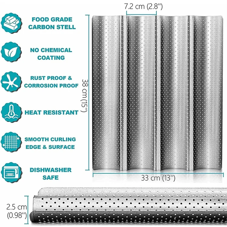 Nonstick Perforated French Bread Baking Pan Carbon Steel Baguette Pan Wave Loaves Loaf Bake Mold Kitchen Tray Tools baking pan baking pan tray bread mold bread baking pan