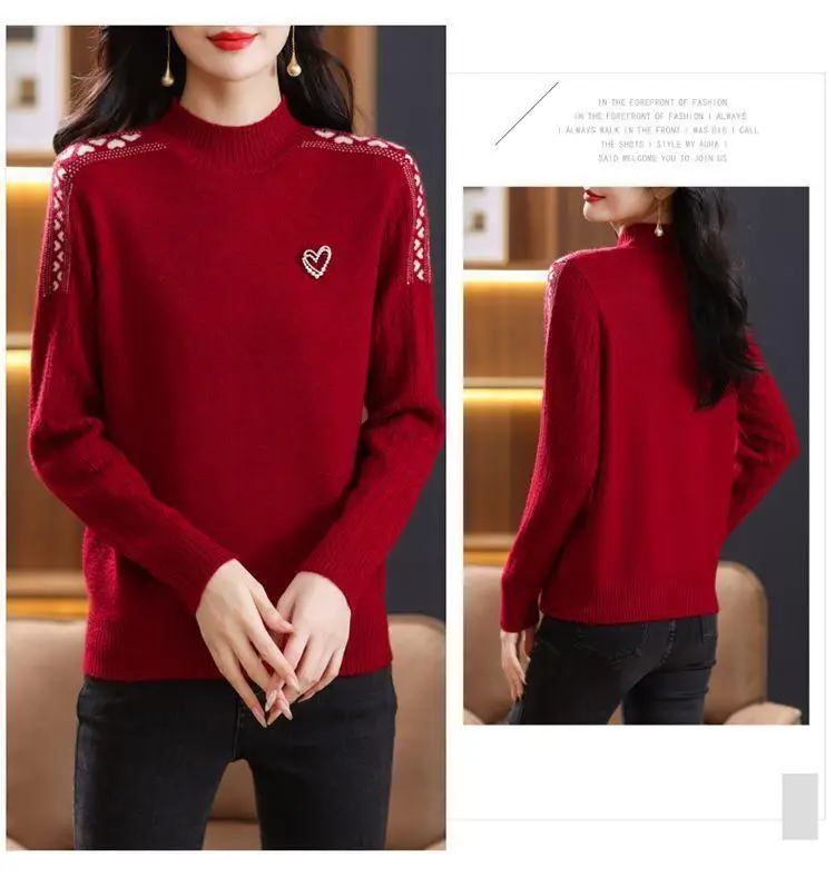 Weiche Weibliche Kleidung frauen Pullover Koreanische Mode 2026 Herbst Wolle Langarm Pullover Strickwaren Halb Stehkragen Frau Kleidung – Detail 12