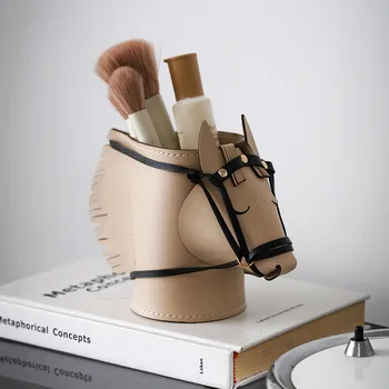 Scatola portaoggetti da scrivania, scatola per organizzare cosmetici, scatola portaoggetti in pelle a forma di testa di cavallo, decorazione per soggiorno o studio, decorazione per la casa