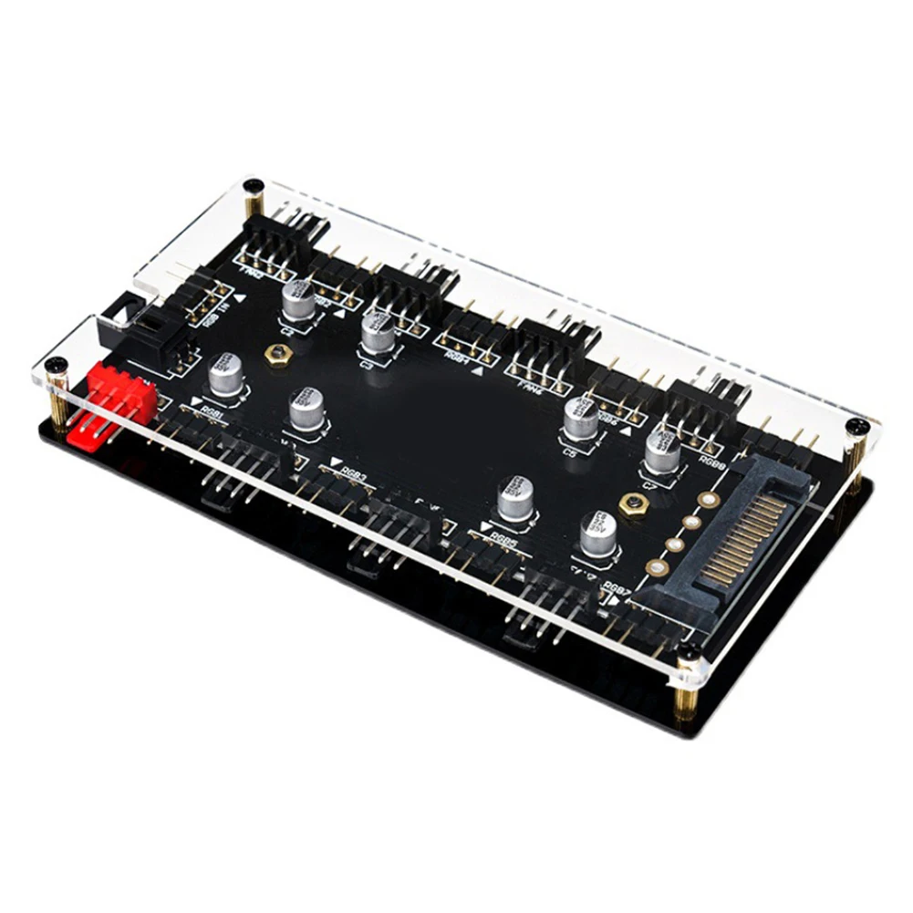 ARGB RGB PWM 선풍기 허브, 마더보드 동기화, LED 라이트 스트립 컨트롤러 케이스 선풍기 허브 어댑터, 1-8 멀티 웨이 스플리터, 12V 4 핀, 5V 3 핀