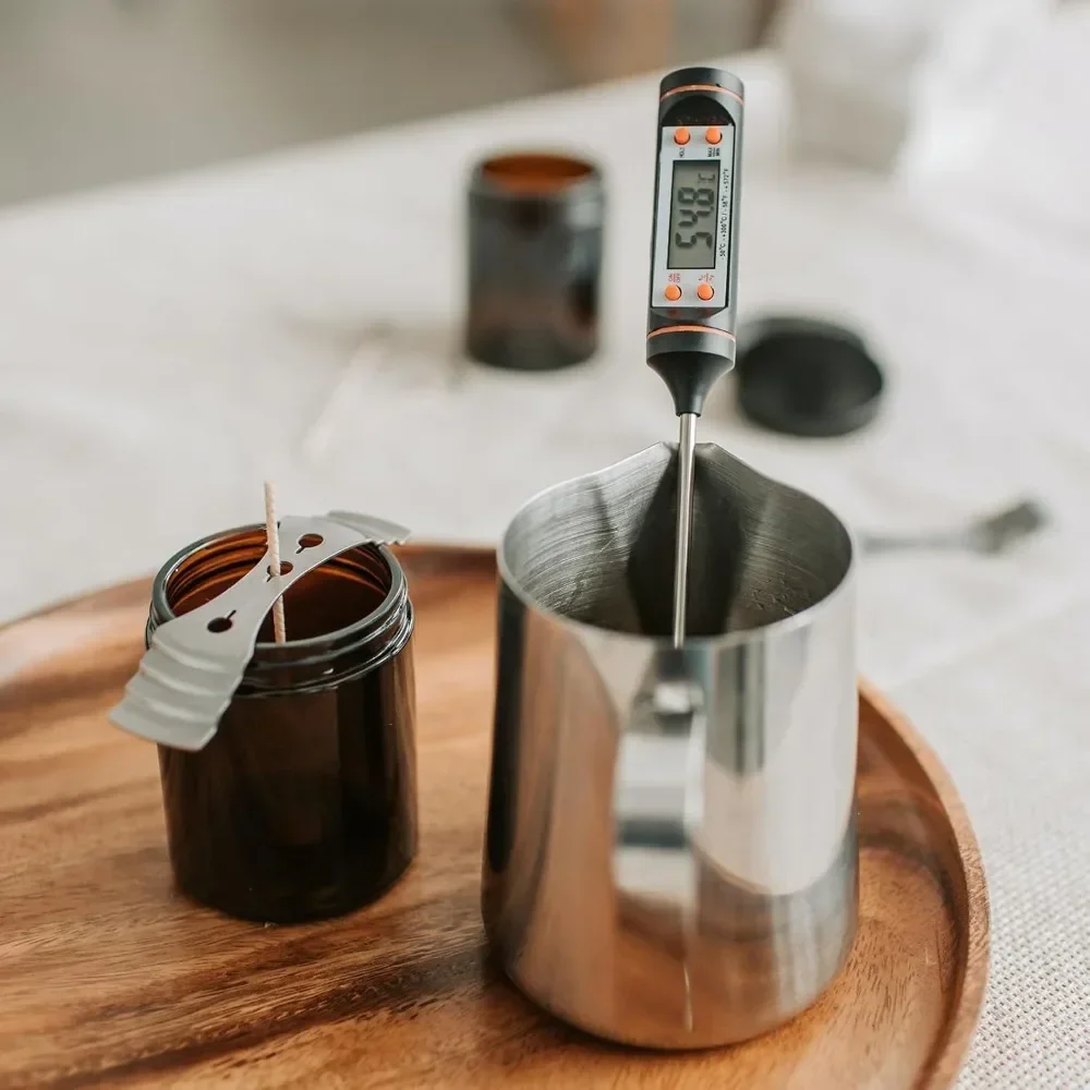 Wax Melting Pot 5Pcs 400ml/800ml Candle Making Set 600ml Scale Measuring Cup Long Handle Split Charging Mixing Spoon Thermometer