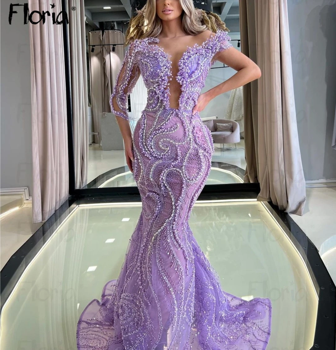 Splendidi abiti da sera lilla con scollo a V profondo Abiti da