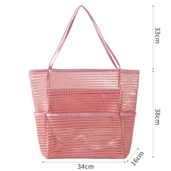 Waterproof Striped Tote Bag - Large Sandproof Beach and Pool Carry - All (Pink L)