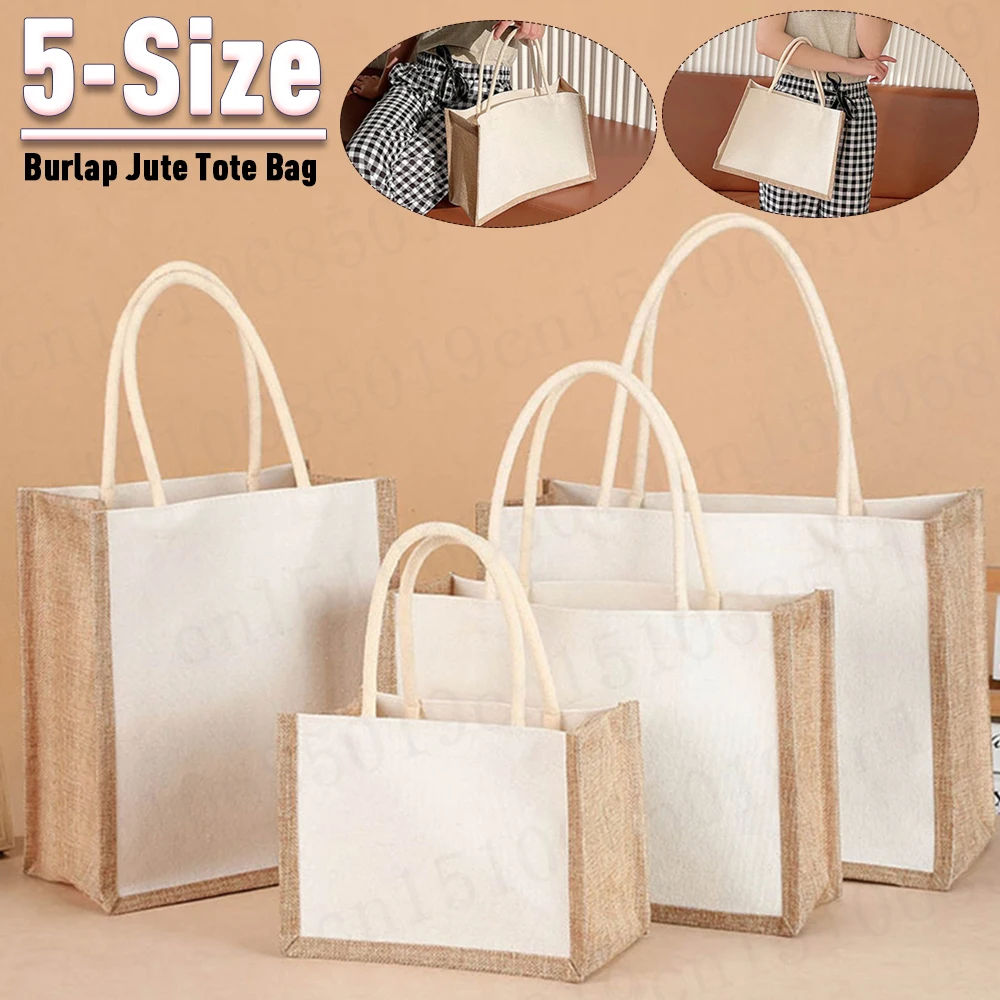 Women Shopping Bag Jute Handbag Portable Canvas Grocery Tote Handbag Ladies Outdoor Handbag Reusable Gift Bags Totebag