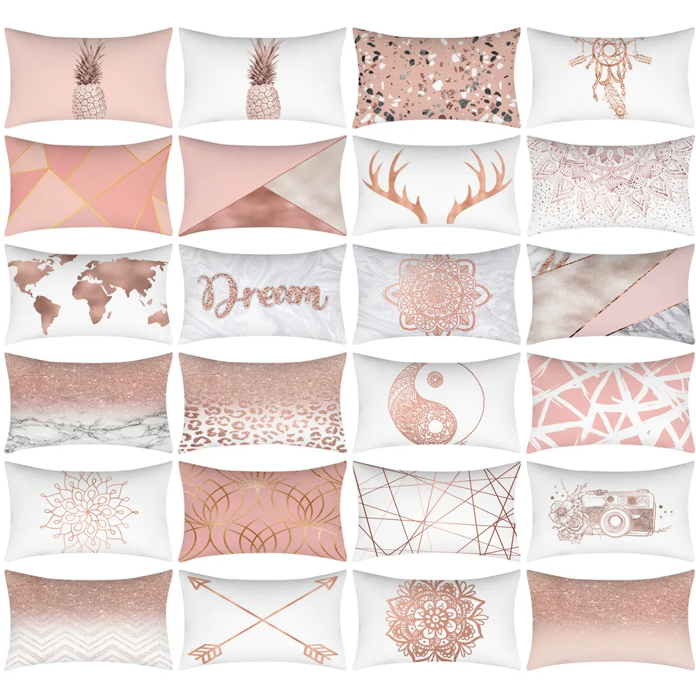 

30x50CM Nordic Geometric Lumbar Pillows Case Rose Gold Pink Waist Cushion Cover Sofa Couch Decorative Throw Pillows Home Decor