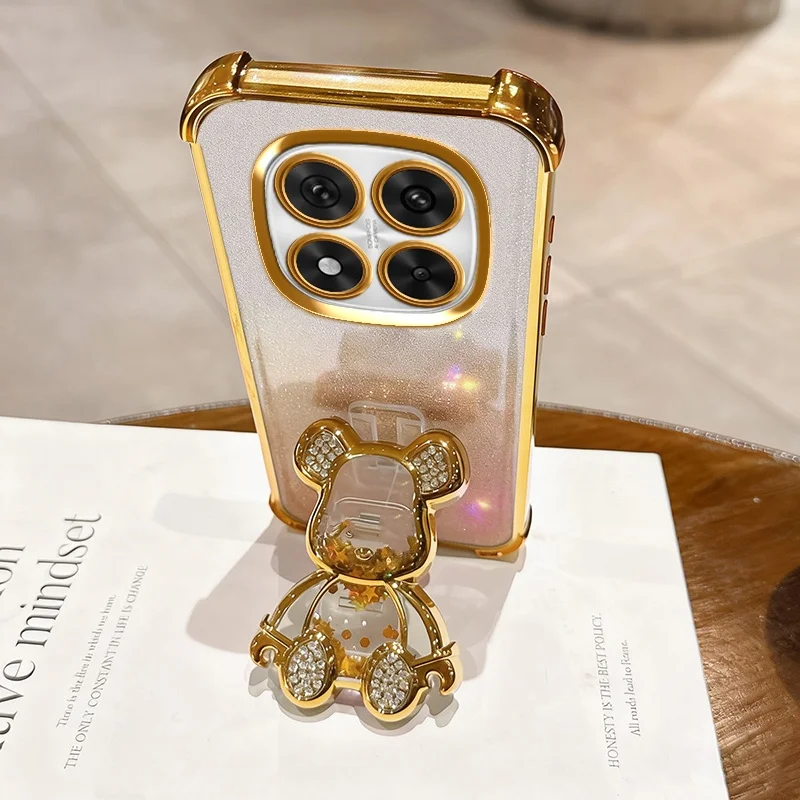 Luxury Glitter Bear Holder Case with Shockproof Bracket Stand and Plating Finish