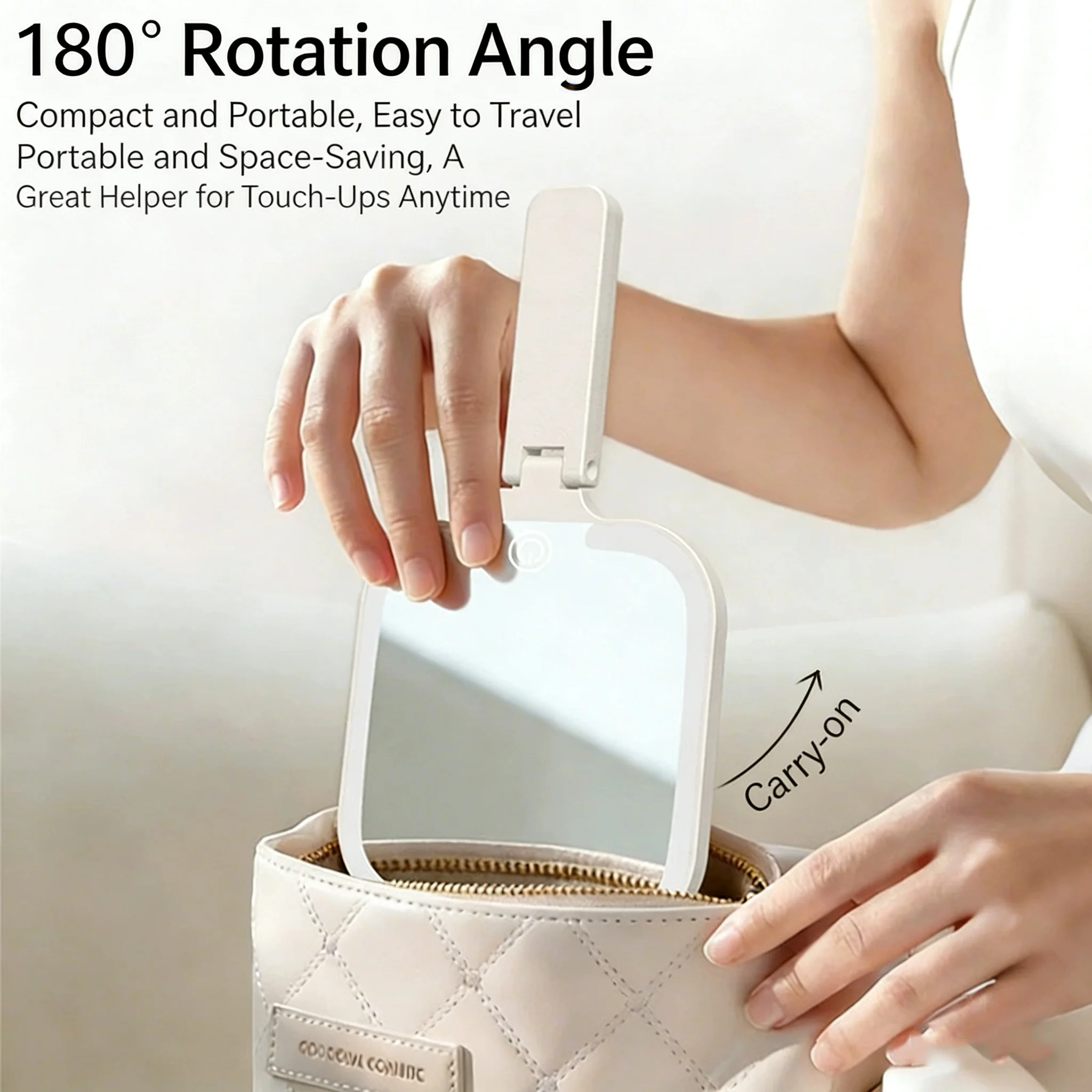 3색 조광 LED 화장 거울,180 °   접이식 터치 컨트롤, 충전식 휴대용 화장 거울 (핸드헬드, 테이블탑 및 여행용)