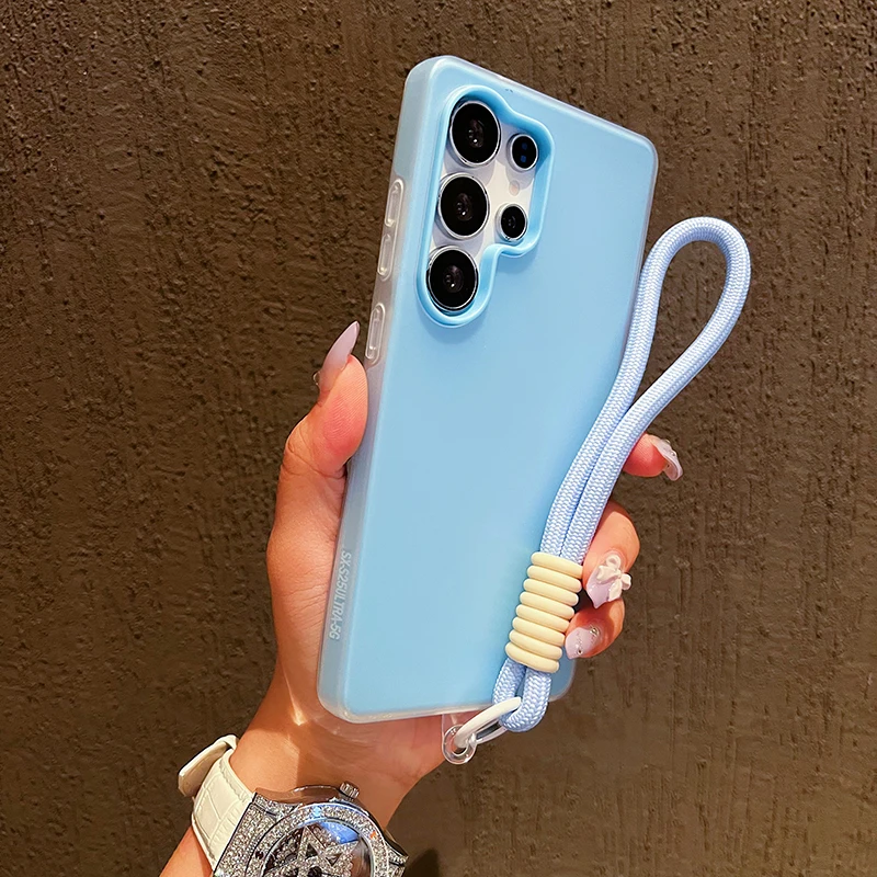 Jelly Phone Case with Wrist Strap Lanyard - Solid Cover Design