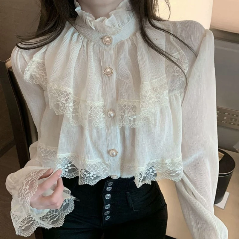 Ctreela Camisa Gótica De Encaje Con Volantes Para Hombre, Cuello Alto, Camisa De Pirata Vampiro, Renacentista, Medieval, Disfraz De Cosplay, Negro -, Mediana