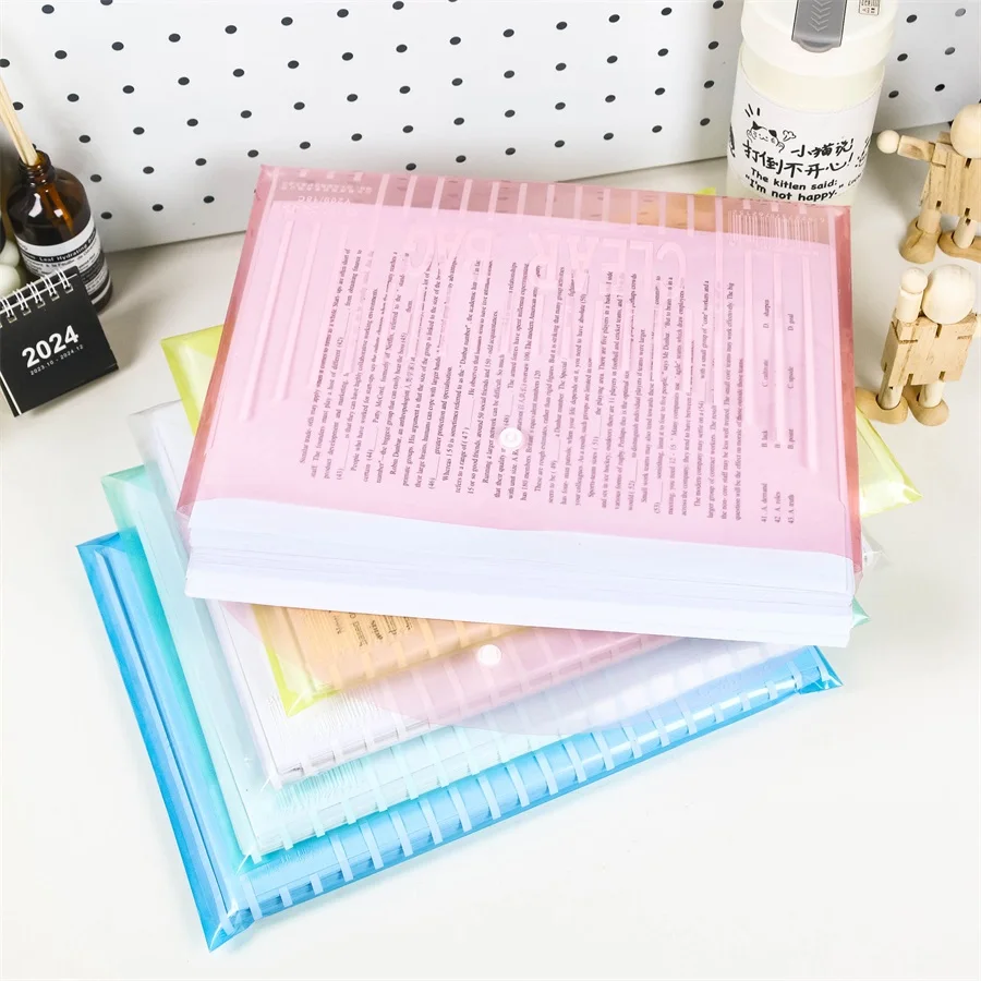 세로 패턴 A4 두꺼운 파일 가방, 단추 가방, 투명 방수 데이터 가방, 학생용 문서 가방, 10 가지 신상