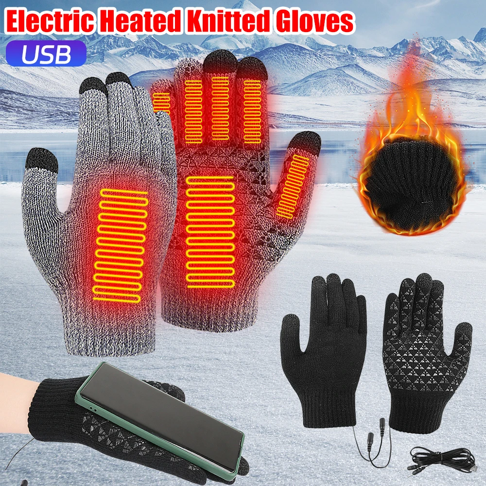 Portable Hand Warmer USB Heated Knitted Gloves Electric Constant Temperature Winter For Men Women