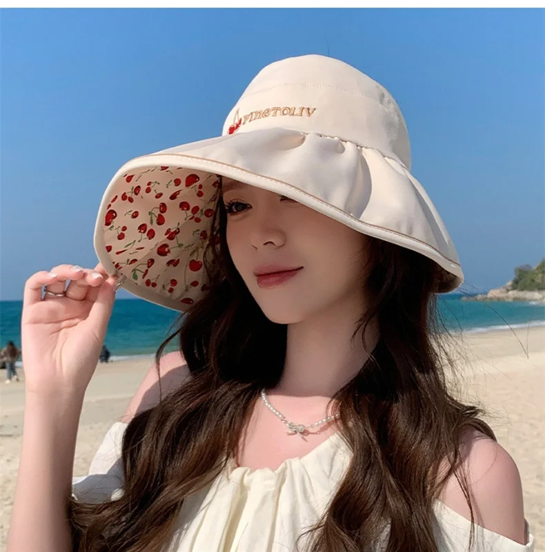 Double-sided Wear Large Rim Hollow Top Hat Women's Summer Cycling UPF50+ Shade Sunscreen Hat Hundred Sun