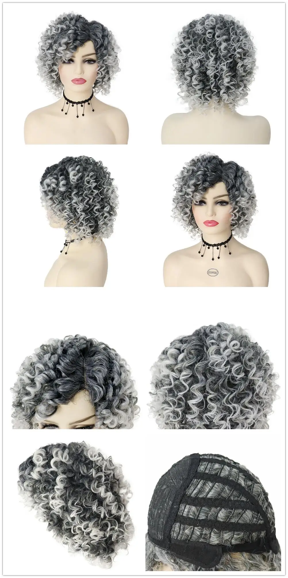 Synthetic African American Wig Natural Synthetic Short Afro Kinky Curly Wig Female Hair Ombre Brown Waving Wig for Woman Sale