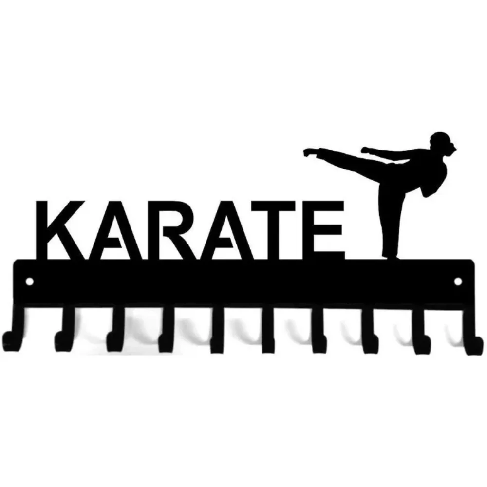 Karate Sparring Medal Hanger & Belt Rack -14.5 inches W/ 10 Hooks Metal Wall Art Coat Rack, Organizer, Storage Rack, 3