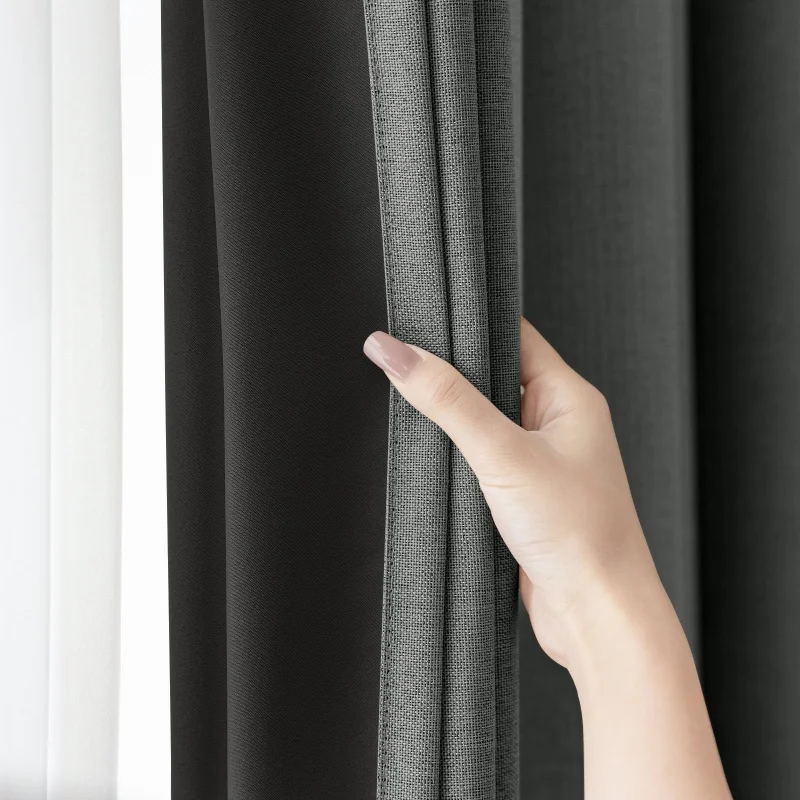 Blackout Window Curtain Panel Light Blocking Drape with Black Liner Room Darkening Grommet Curtain for Door Nursery Bedroom
