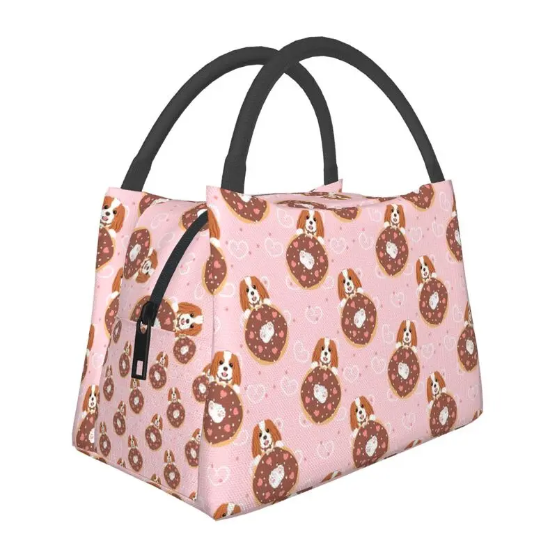 

Love Cavalier King Charles Spaniel And Donut Insulated Lunch Bags for Women Cute Dog Cooler Thermal Lunch Box Work Picnic