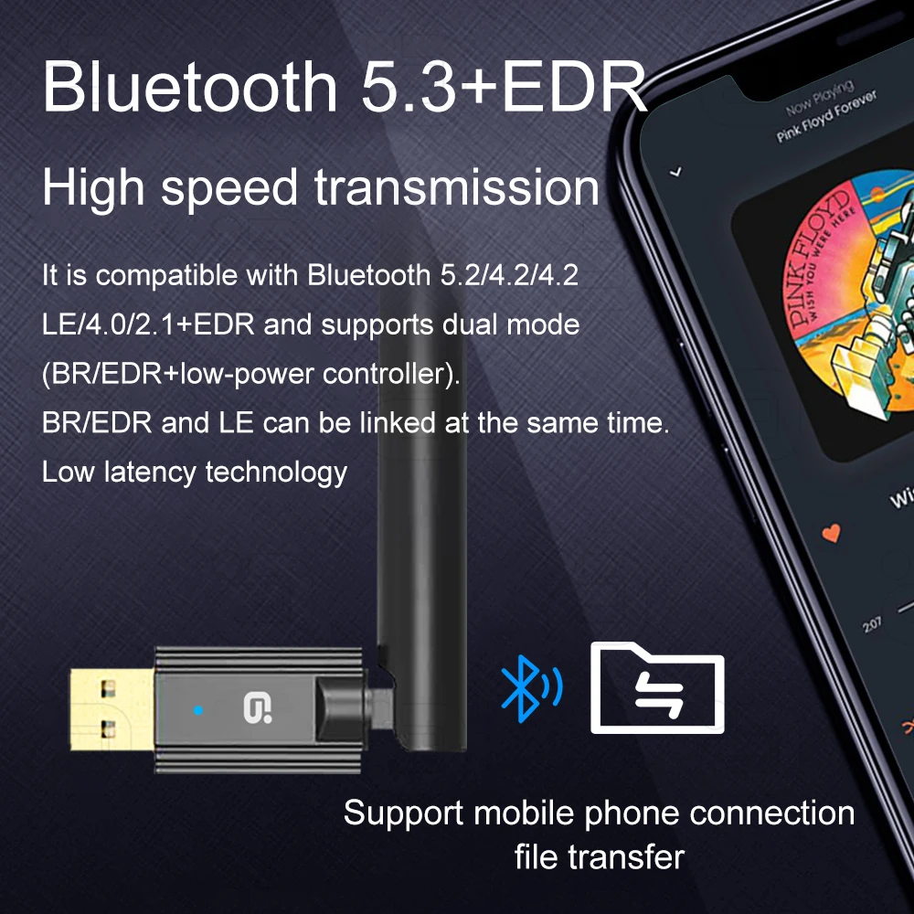 Ayino 100m Usb Bluetooth 5.3 Dongle Adaptador Aptx para pc sem Fio Falante Impressora Mouse Teclado Receptor de Áudio Transmissor - Image 2