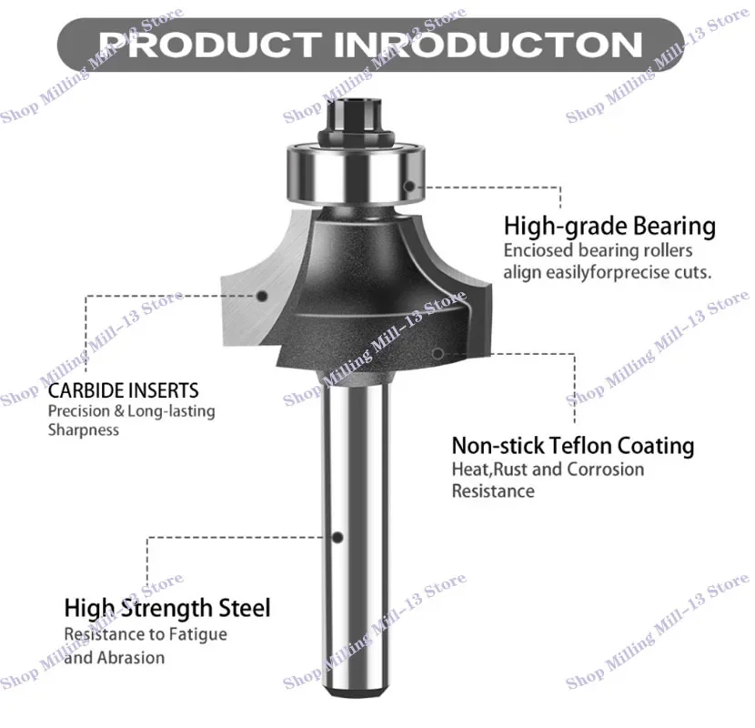 High Quality 1/4&6mm shank Corner Round Over Router Bit with Bearing Milling Cutter for Wood Woodwork 1 set
