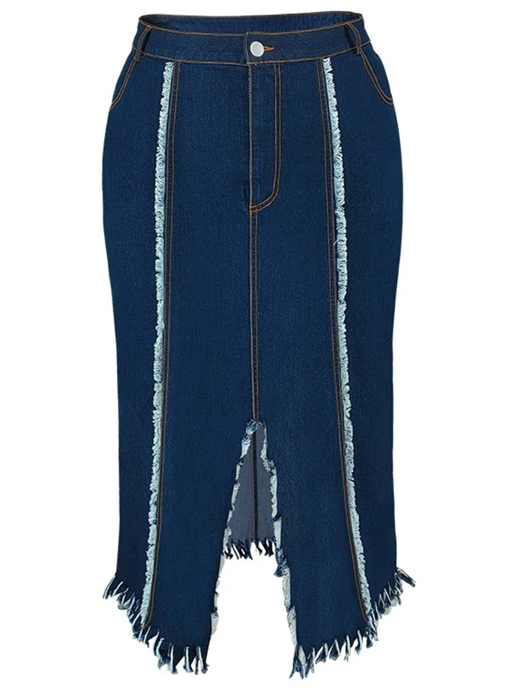 Wmstar Plus Size Only Denim Skirts Maxi Sexy Medium Stretch Long Flounce Skirt Wholesale Dropshipping 2024 Women's Clothing