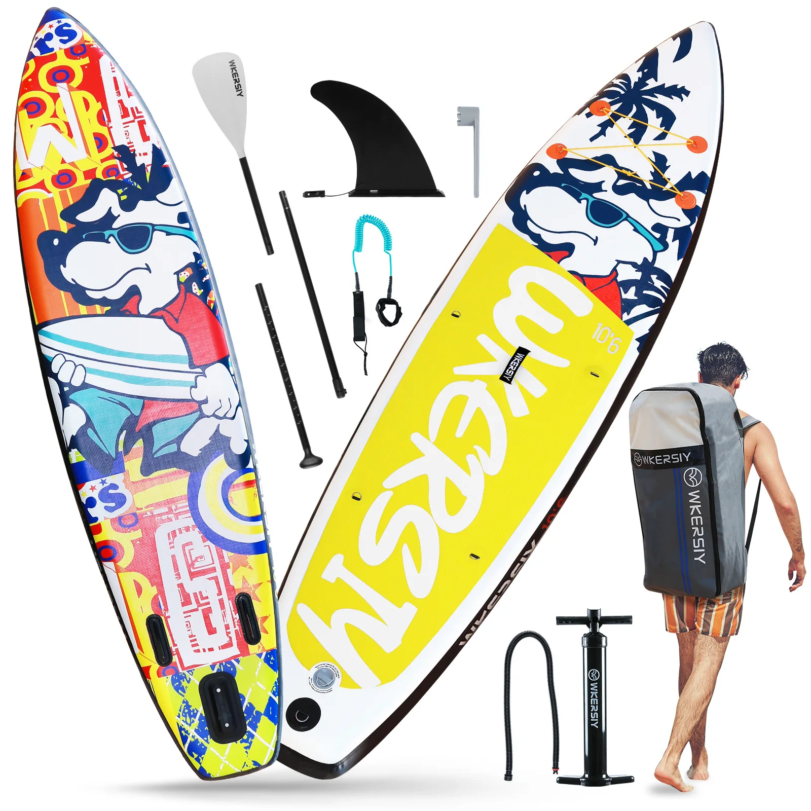 DURAGS Inflatable Stand Up Paddleboard SUP Board 6 Inch Thick SUP Surfboard Surf Set With Paddleboard Surf Fin Coiled Leash Inflator Pump And Carry Bag