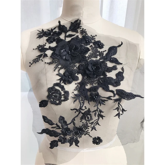 Appliques Fleurs De Dentelles Patch Fleur Brodée 3D à Coudre - Applique Dentelle Pour Robe Mariée, DIY - 21.6x12.1 Cm - Lot De 2 Décoration Robe Mariée