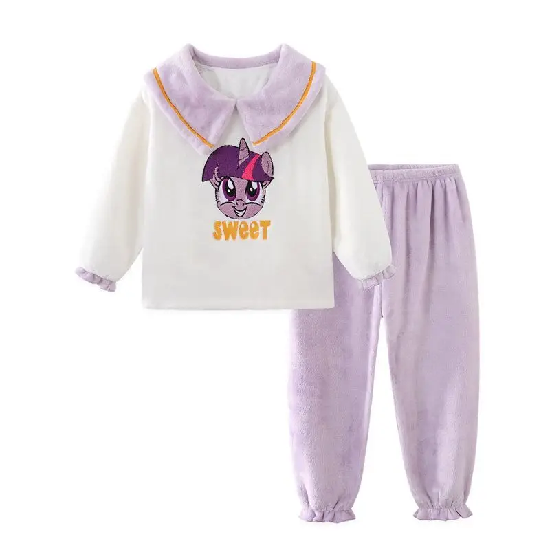 

My Little Pony New Cartoon Cute Twilight Sparkle Girls Warm Pajamas Set Children's Soft and Comfortable Flannel Home Clothes