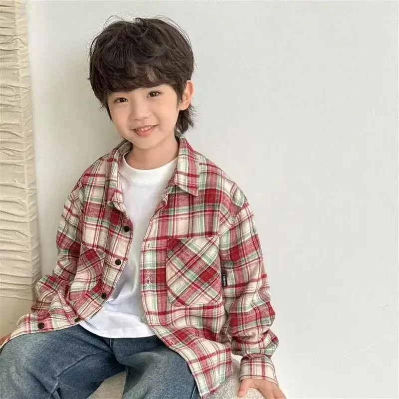 남아 셔츠 봄 가을 2026 신상 유행 아동 캐주얼 긴팔 체크 상의 110-170CM