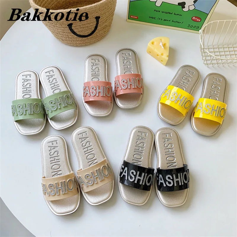 

Girls Slippers 2023 Summer Baby Kids Adult Beach Sandals Fashion Party Dress Princess Glitter Outdoor Slides Toddler Soft Sole