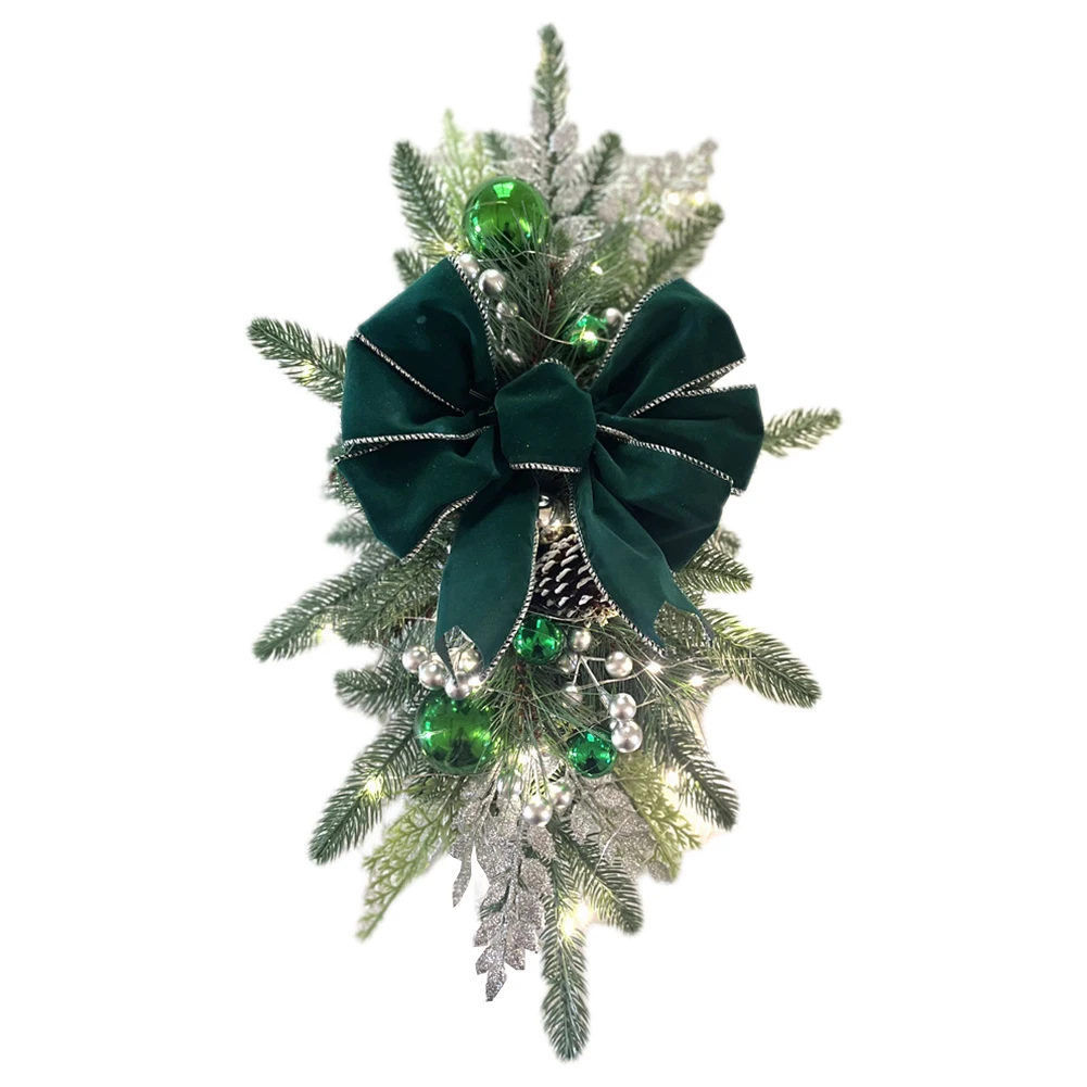 Christmas Wreath Pendant Garland Christmas Decoration Christmas Wreath Pendant For Staircase Decoration With LED Light String