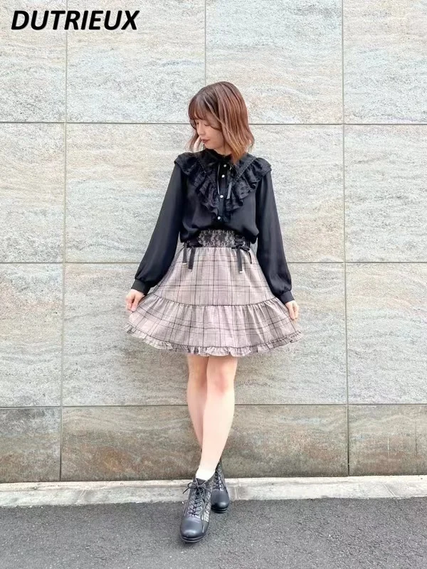 

Юбки в японском стиле для девушек в колледже, милая клетчатая юбка с поясом, женская летняя новая модная кружевная мини-юбка с высокой талией