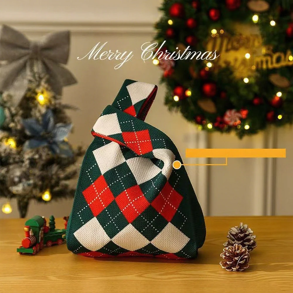 Knitted Handbag Festive Large Capacity Shopping Bag Festival Gift Bag Decorative Holiday Handheld Bag For Holiday Outings