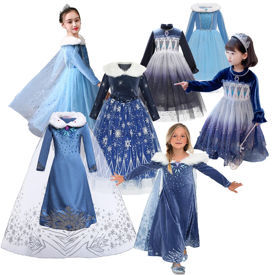 Autumn Winter Girl Elsa Dress Frozen Fleece Princess Birthday Party